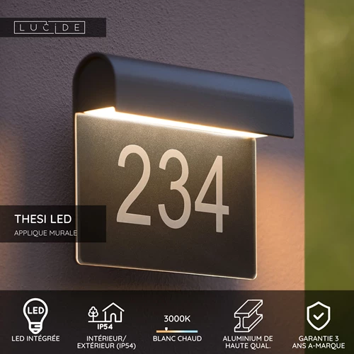 Lucide THESI LED - Applique murale Intérieur/Extérieur - LED - 1x8W 3000K - IP54 - Noir - USP